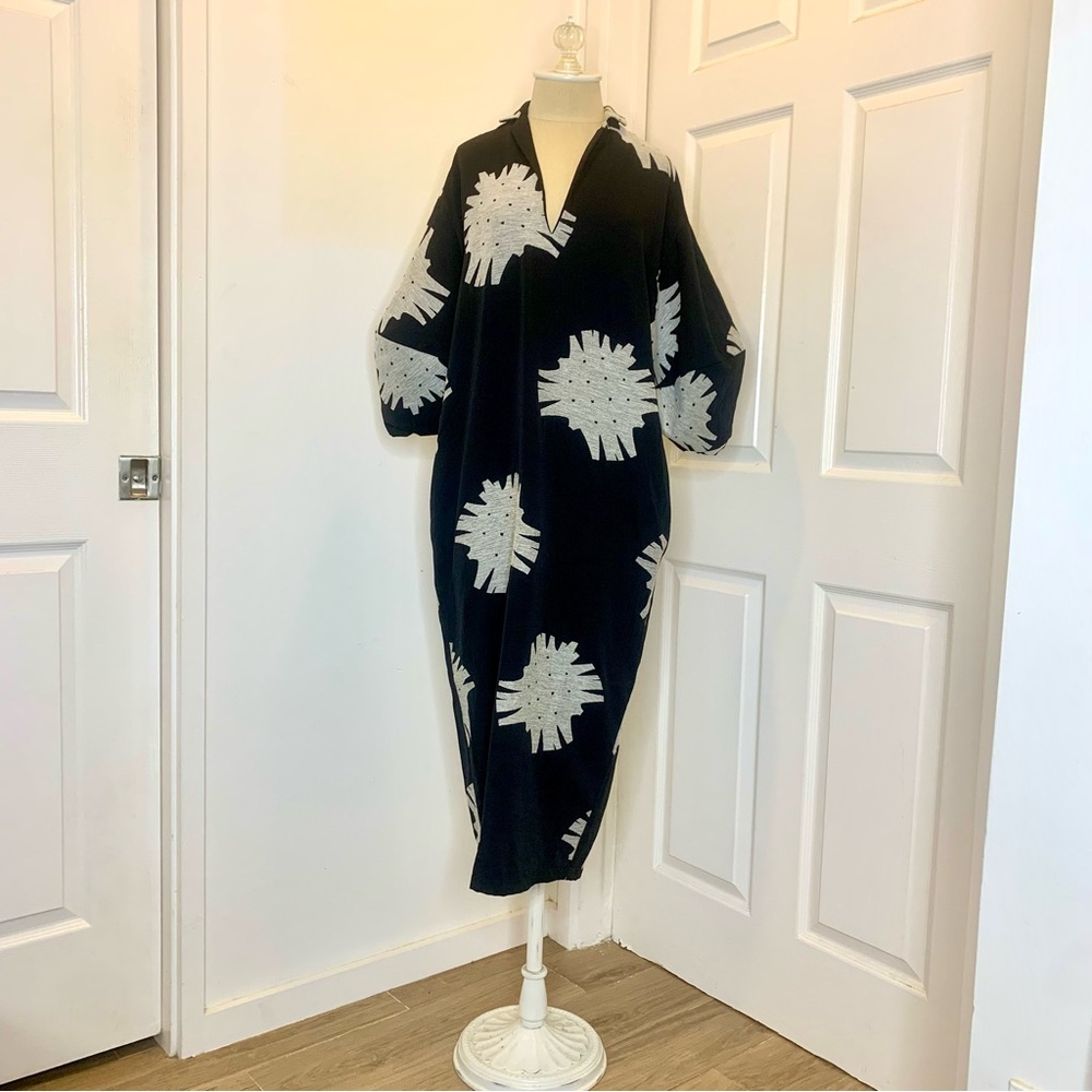 ASOS Elegant V-Neck 3/4 Puff Sleeve Black and White Women's Midi Dress size 0